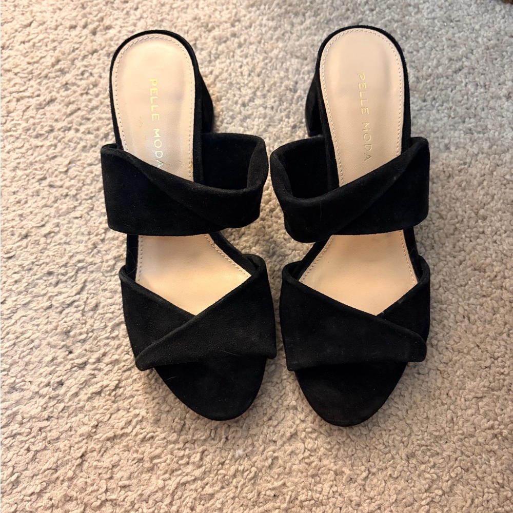 Pelle Moda Black Suede Crisscross Heels